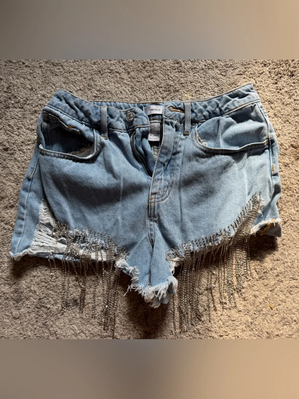 Forever 21 Light Blue Denim Shorts with Fringe Chain Detail
